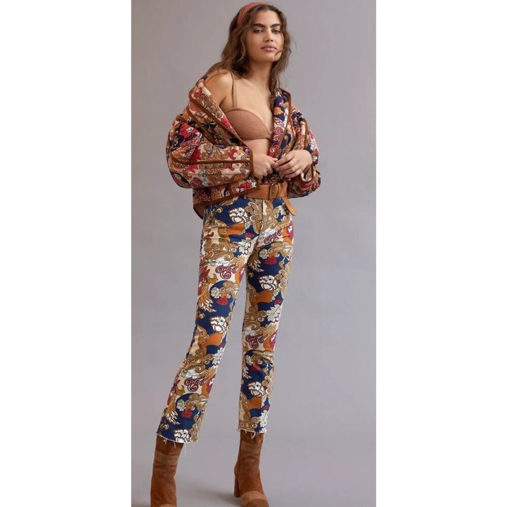 Mother Hustler Ankle Fray Jeans Floral Women's Size 30 Flowers in Her Hair Boho